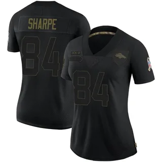 Nike Broncos 84 Shannon Sharpe Olive Women Salute To Service Limited Jersey